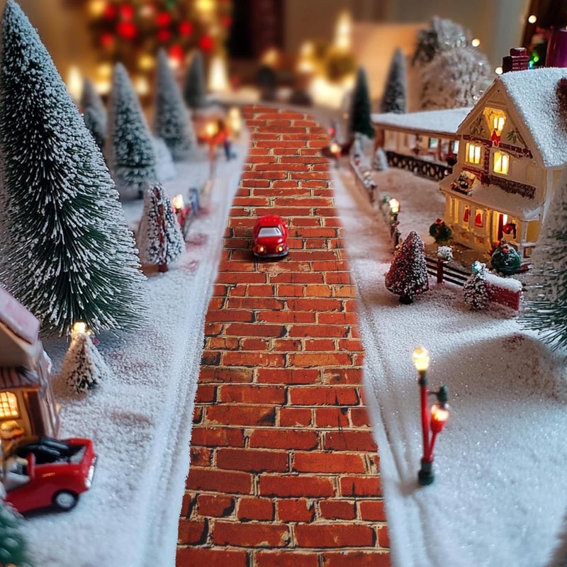 Iceyyyy 4 Pcs Christmas Village Red Brick Road-47.2 x 4.7 Inch Cuttable Christmas Village Landscape Road-Miniature Xmas Villages Accessories for DIY Home Garden Street Landscape Decorations - Image 5